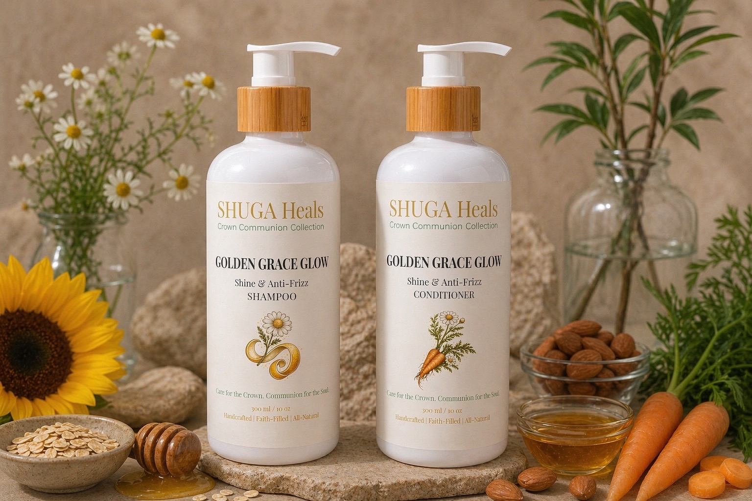 Golden Grace Glow Duo – Anti-frizz Shampoo and Conditioner for Smooth, Shiny and Frizz-Free Hair by SHUGA