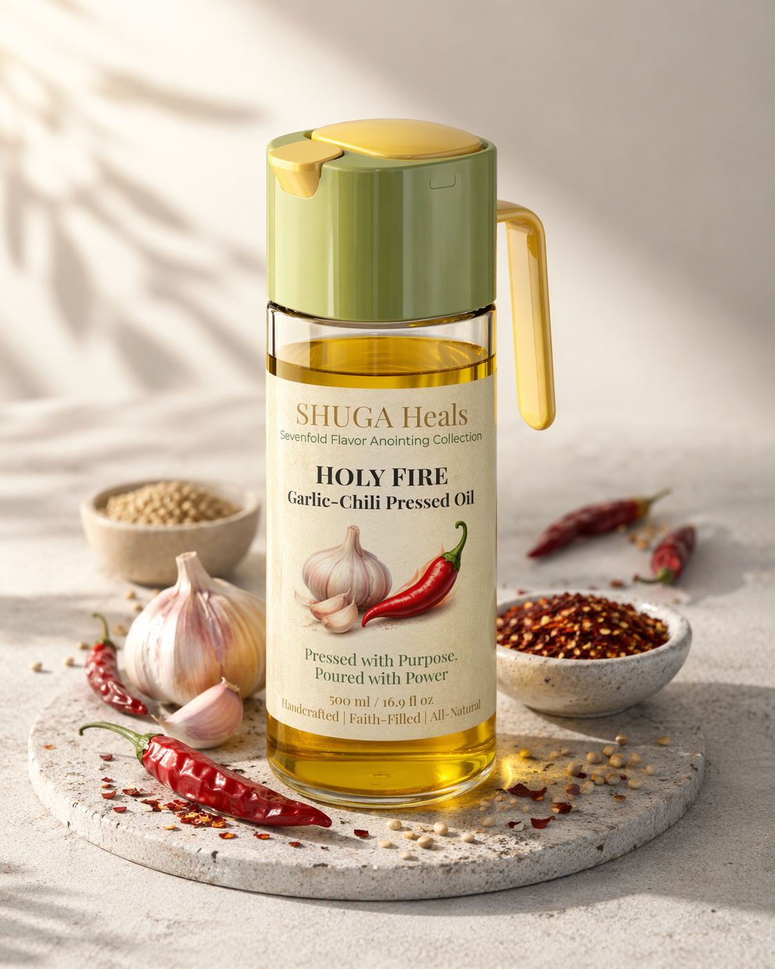 Holy Fire – Garlic Chili Pressed Oil for Bold, Spicy and Flavorful Cooking by SHUGA